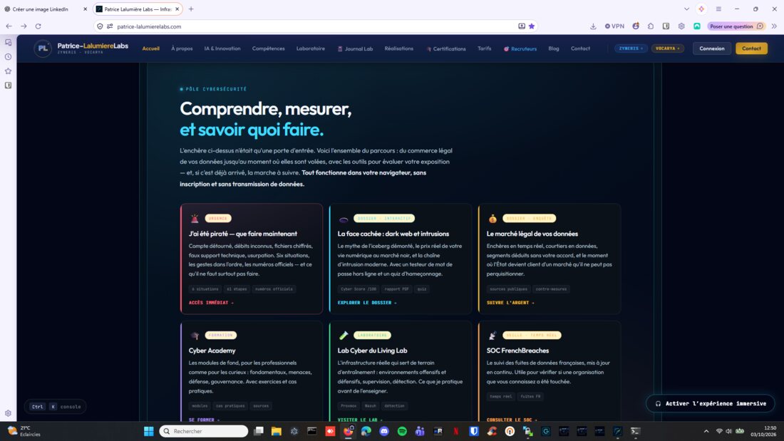 Ressources du pôle cybersécurité : dossiers pratiques, formation, laboratoire et veille.